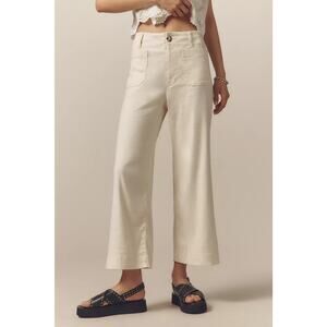 Anthropologie Maeve The Colette Linen Blend Crop Wide Leg Pants 8 Women’s Cream